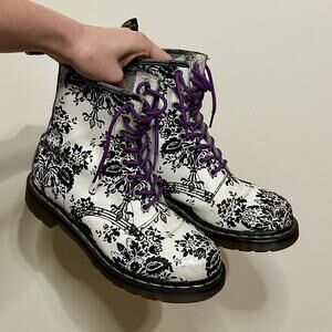 black and white floral Dr. Martens boots